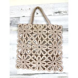 Marchioness Vintage Beige Floral Japanese Crochet Woven Handle Bag Boho